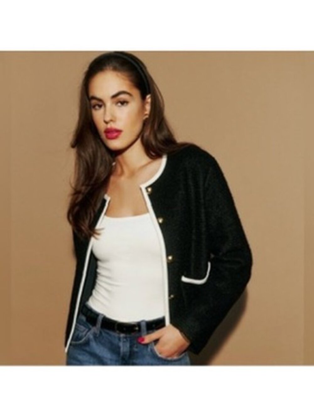 Reformation Black Jacket with Gold Buttons
